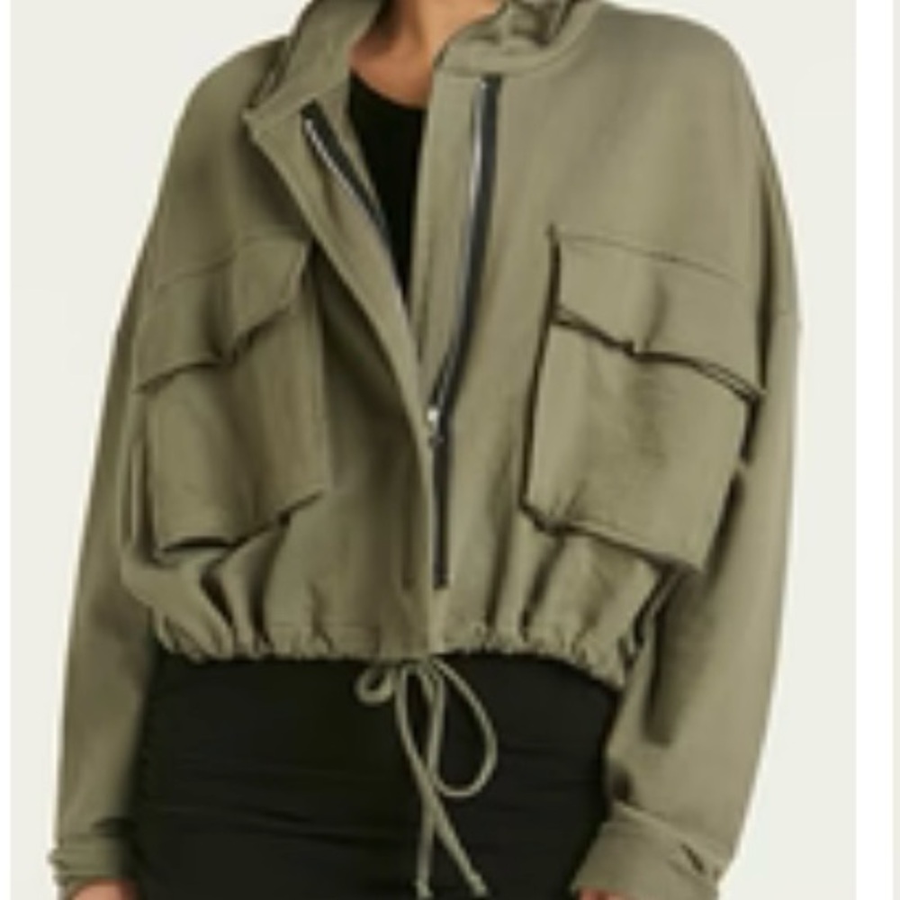French Terry Crop Bomber in the color army green. • 100% Cotton